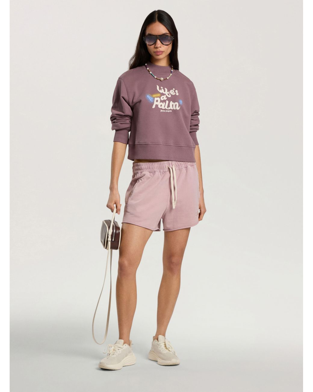 Palm Angels Pink Life's A Palm Cropped Sweatshirt
