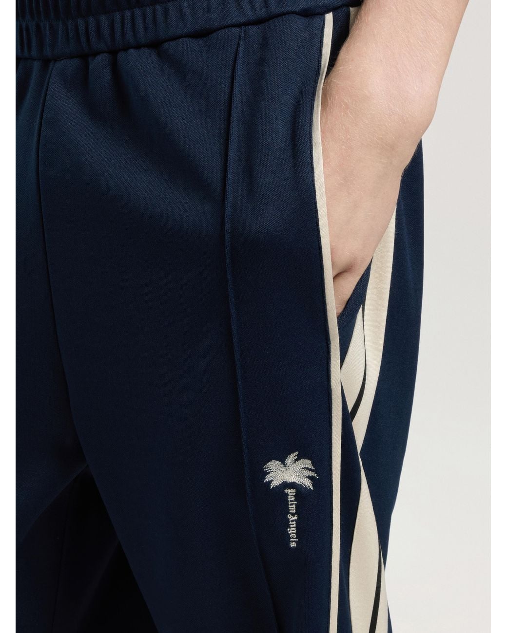 Palm Angels Blue Palm Tree Striped Track Pants for men