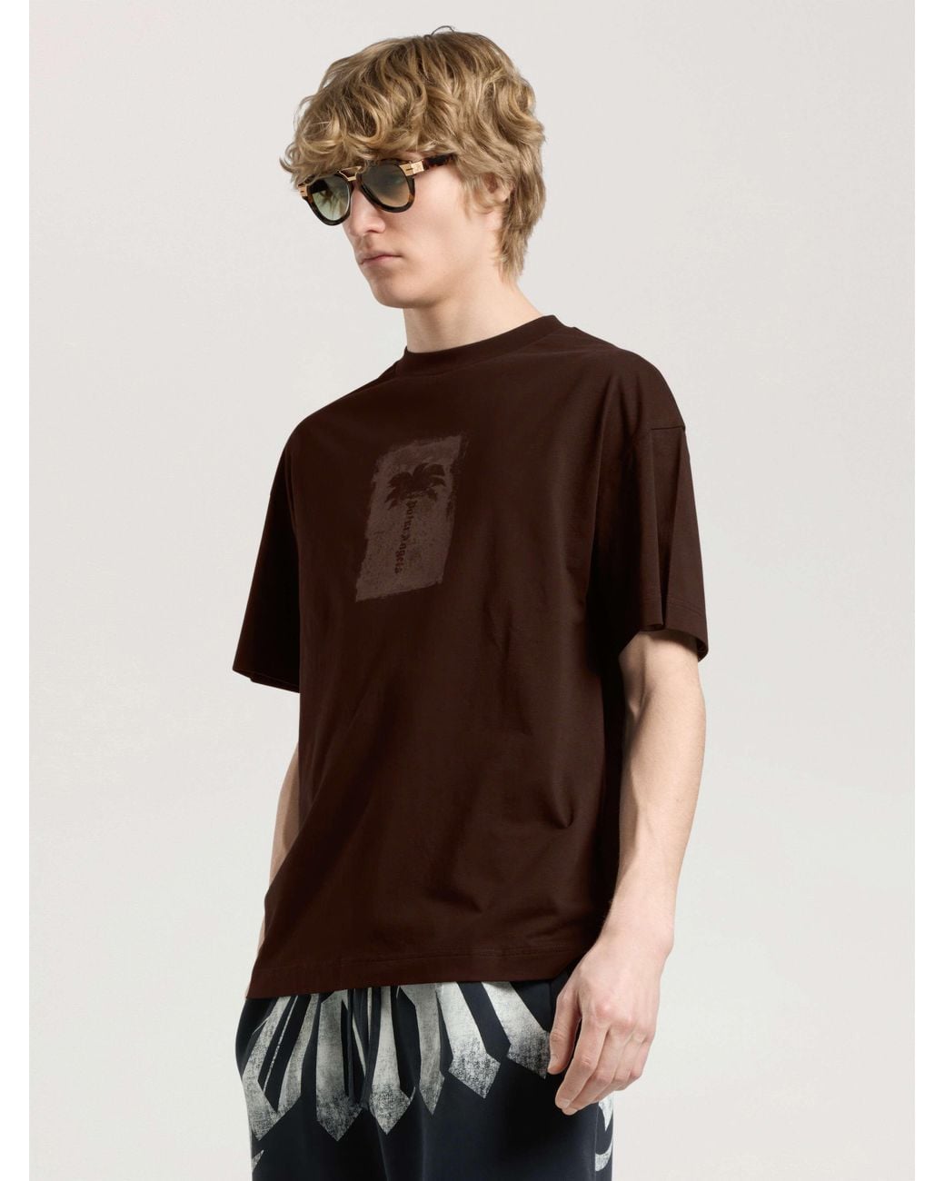 Palm Angels Brown Brushed Palm Tree Regular T-Shirt for men