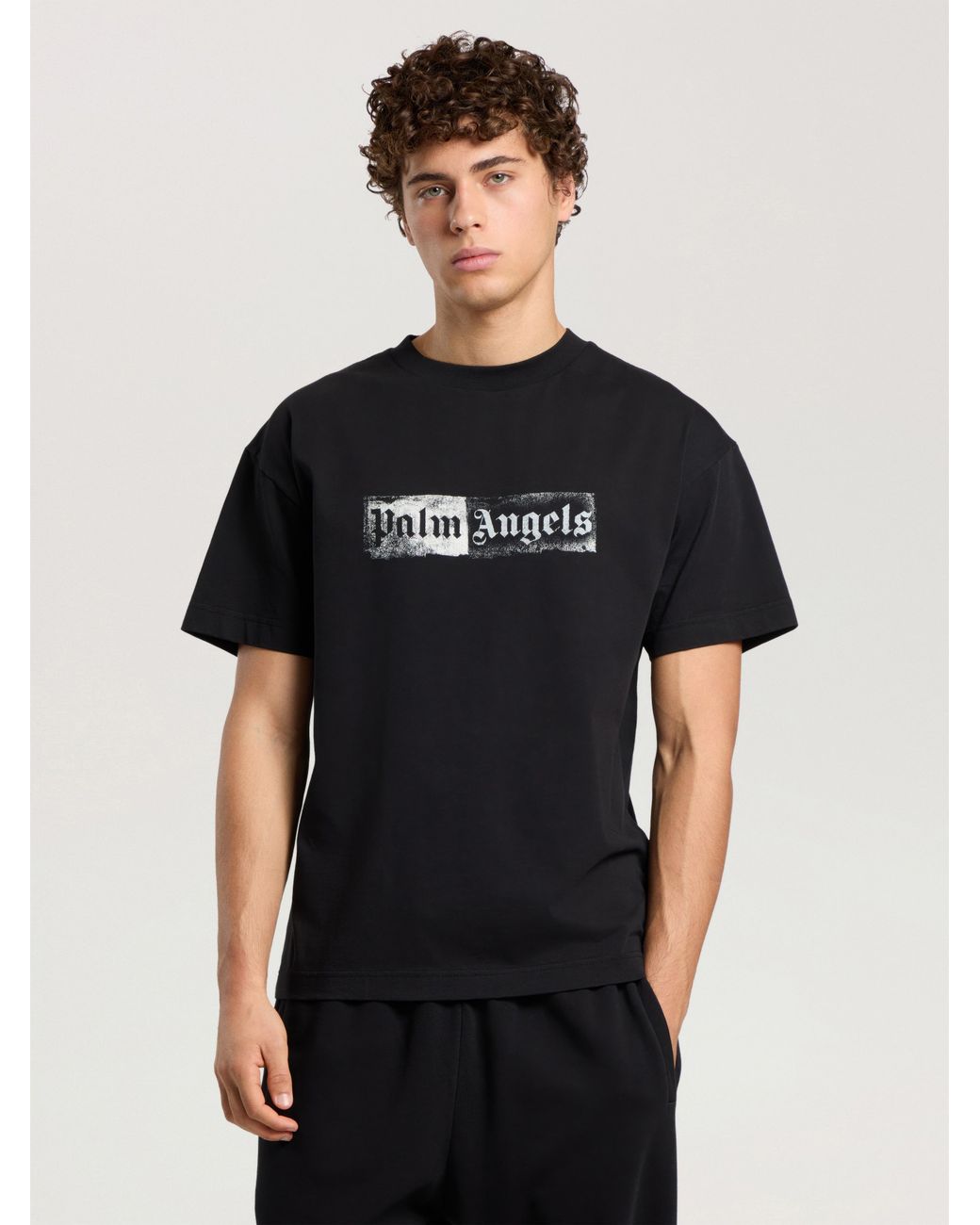 Palm Angels Black Stamp Logo Regular T-Shirt for men