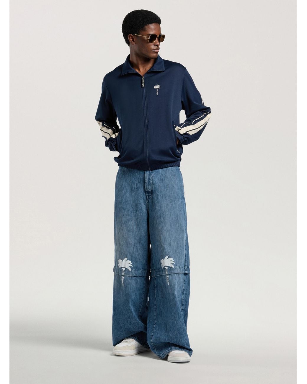 Palm Angels Blue Palm Tree Striped Track Jacket for men