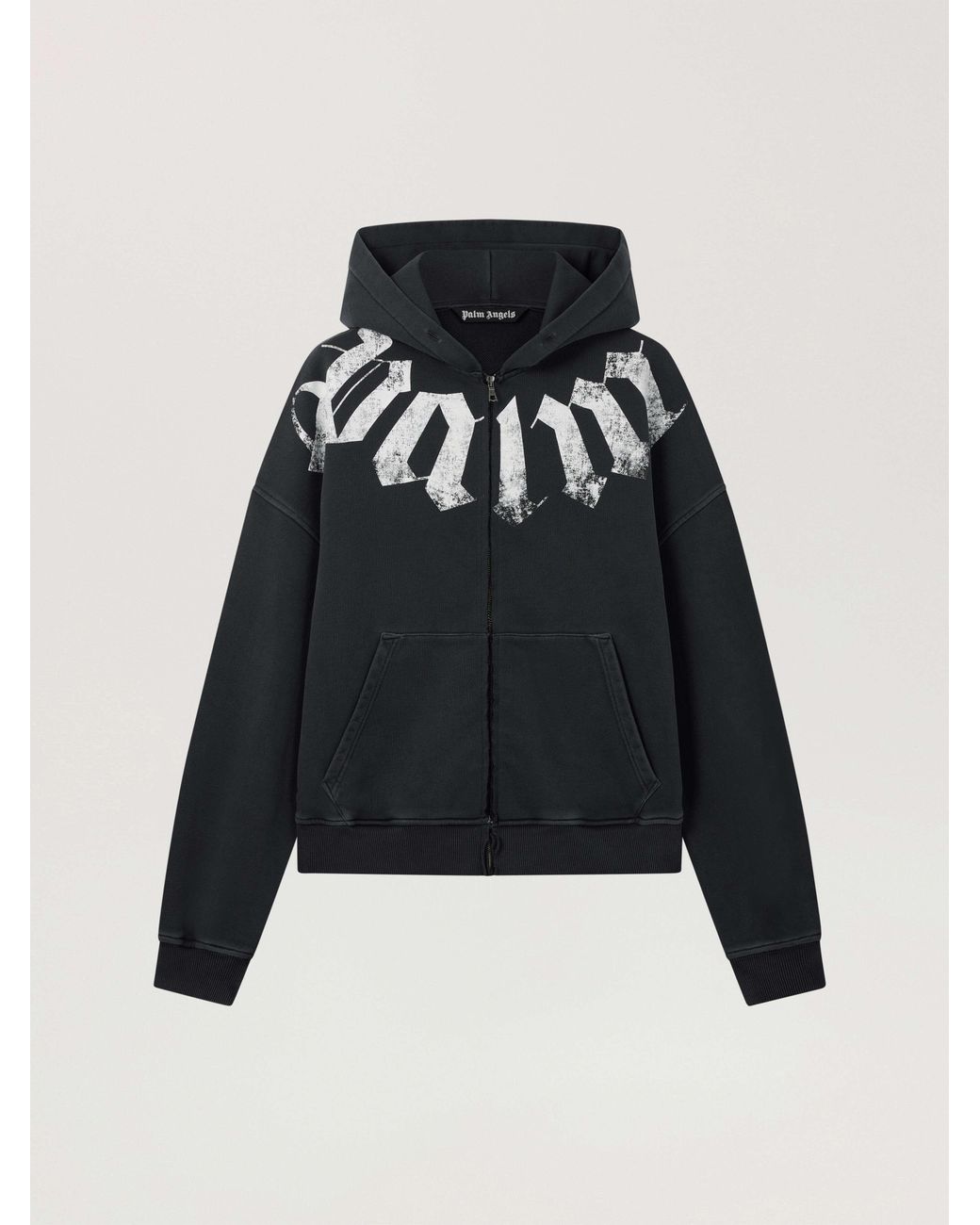 Palm Angels Black Big Neck Logo Zip Loose Hoodie for men