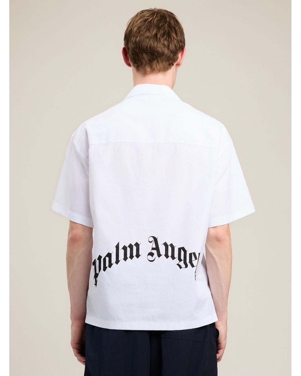 Palm Angels White Back Curved Logo Bowling Shirt for men
