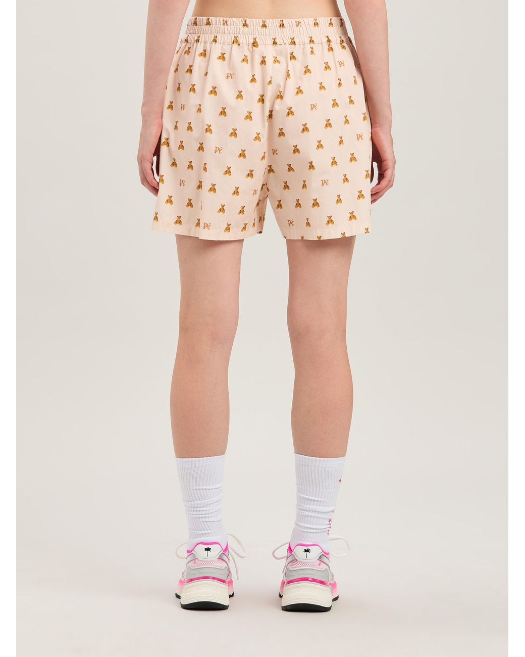 Palm Angels Natural Mini Bear Monogram Shorts Soft