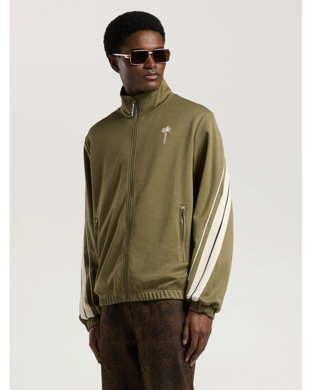 Palm Angels Green Palm Tree Striped Track Jacket for men