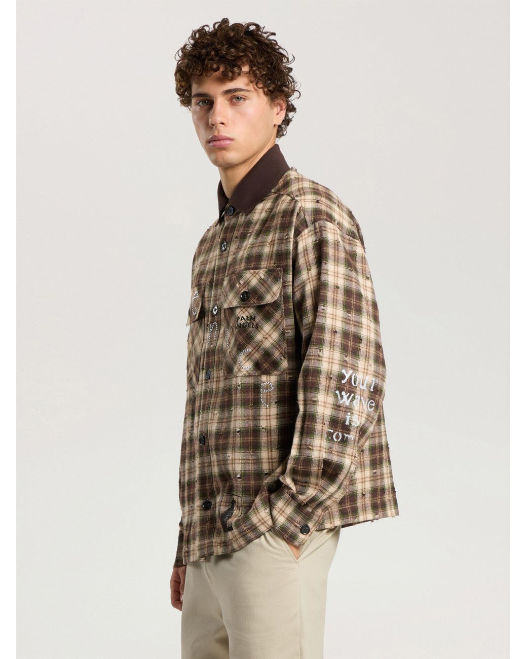 Palm Angels Natural Surfer Dream Check Loose Shirt for men