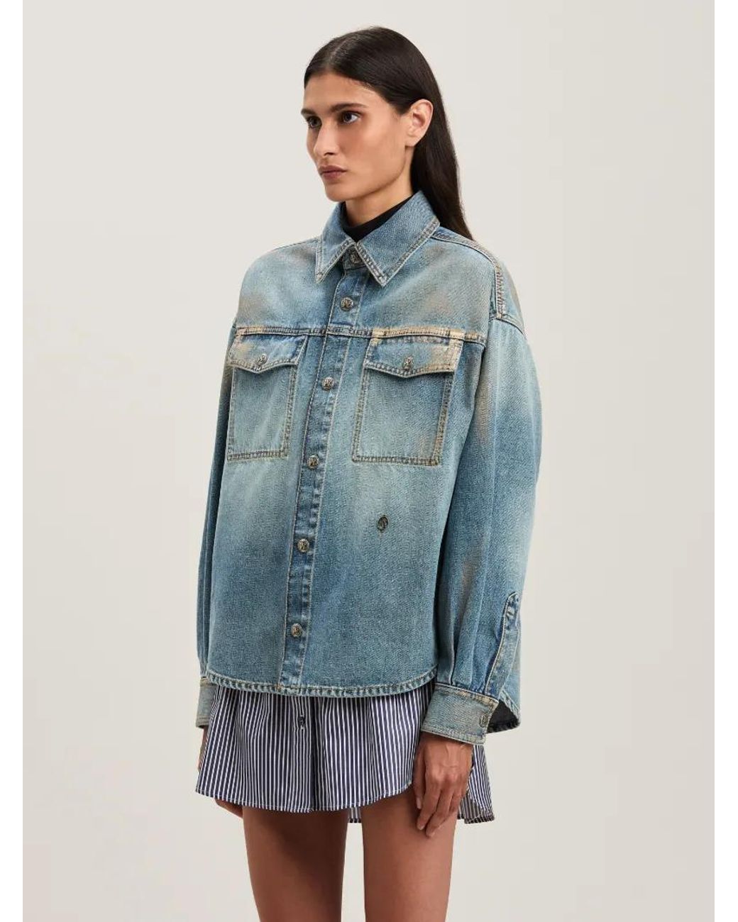 Palm Angels Blue Coated Denim Shirt