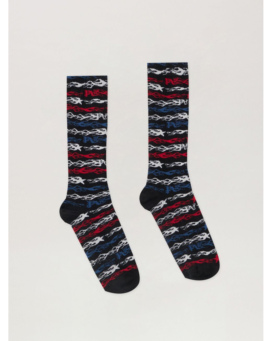 Palm Angels Black Flames Flag Jacquard Socks for men