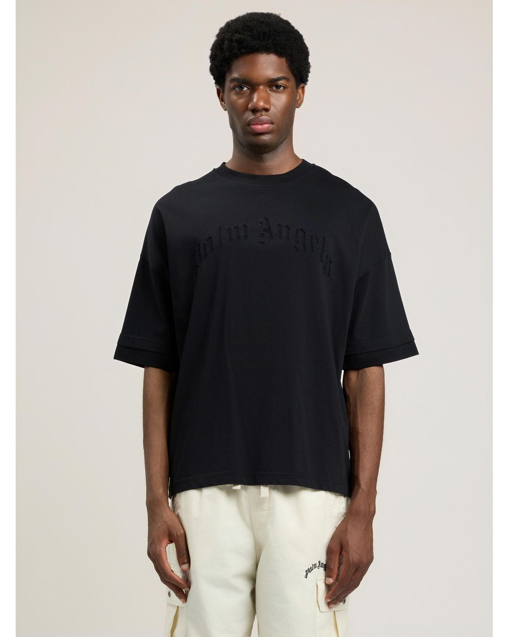 Palm Angels Blue Curved Logo Loose Double T-Shirt for men