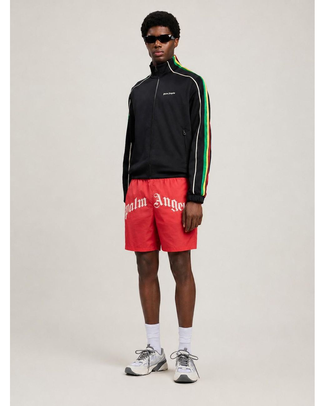 Palm Angels Red Curved Logo Swimshorts for men