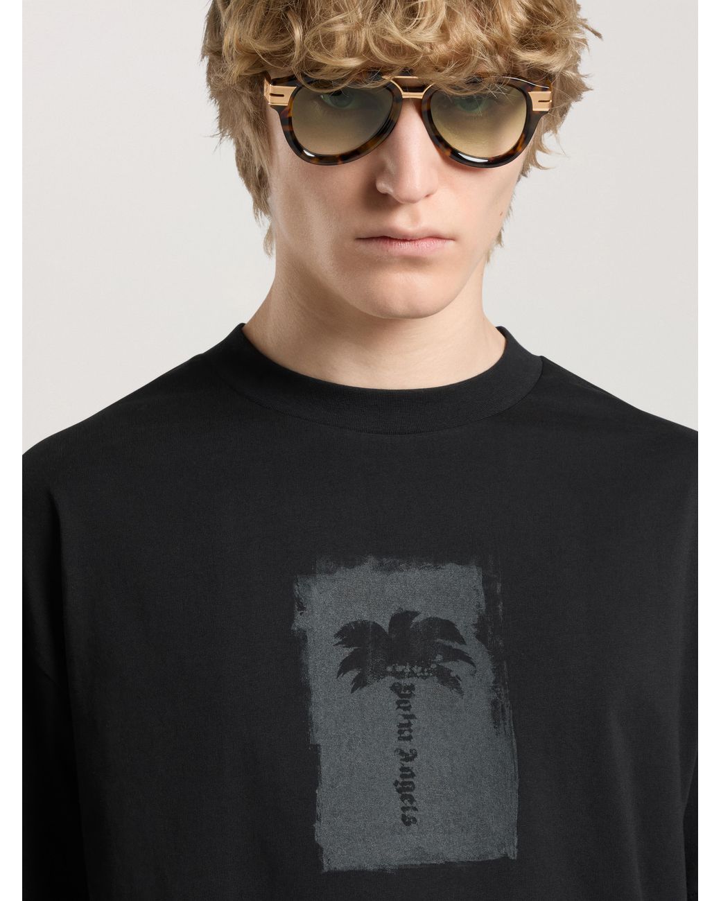 Palm Angels Black Brushed Palm Tree Regular T-Shirt for men