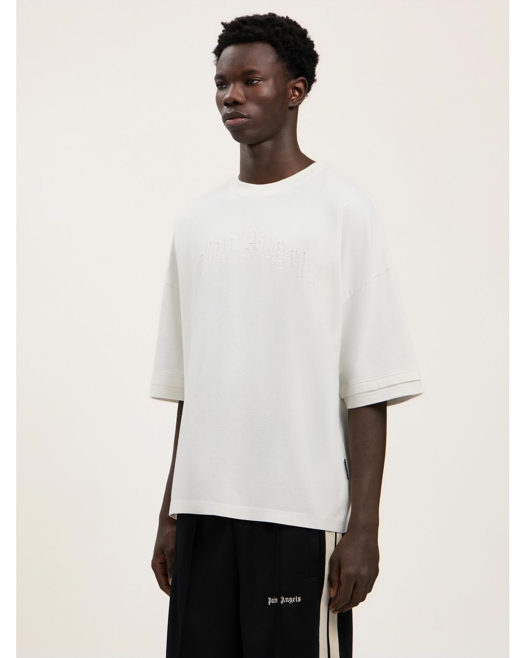 Palm Angels White Curved Logo Loose Double T-Shirt for men