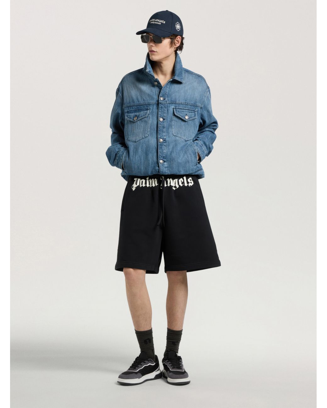 Palm Angels Black Waist Logo Sweatshorts for men