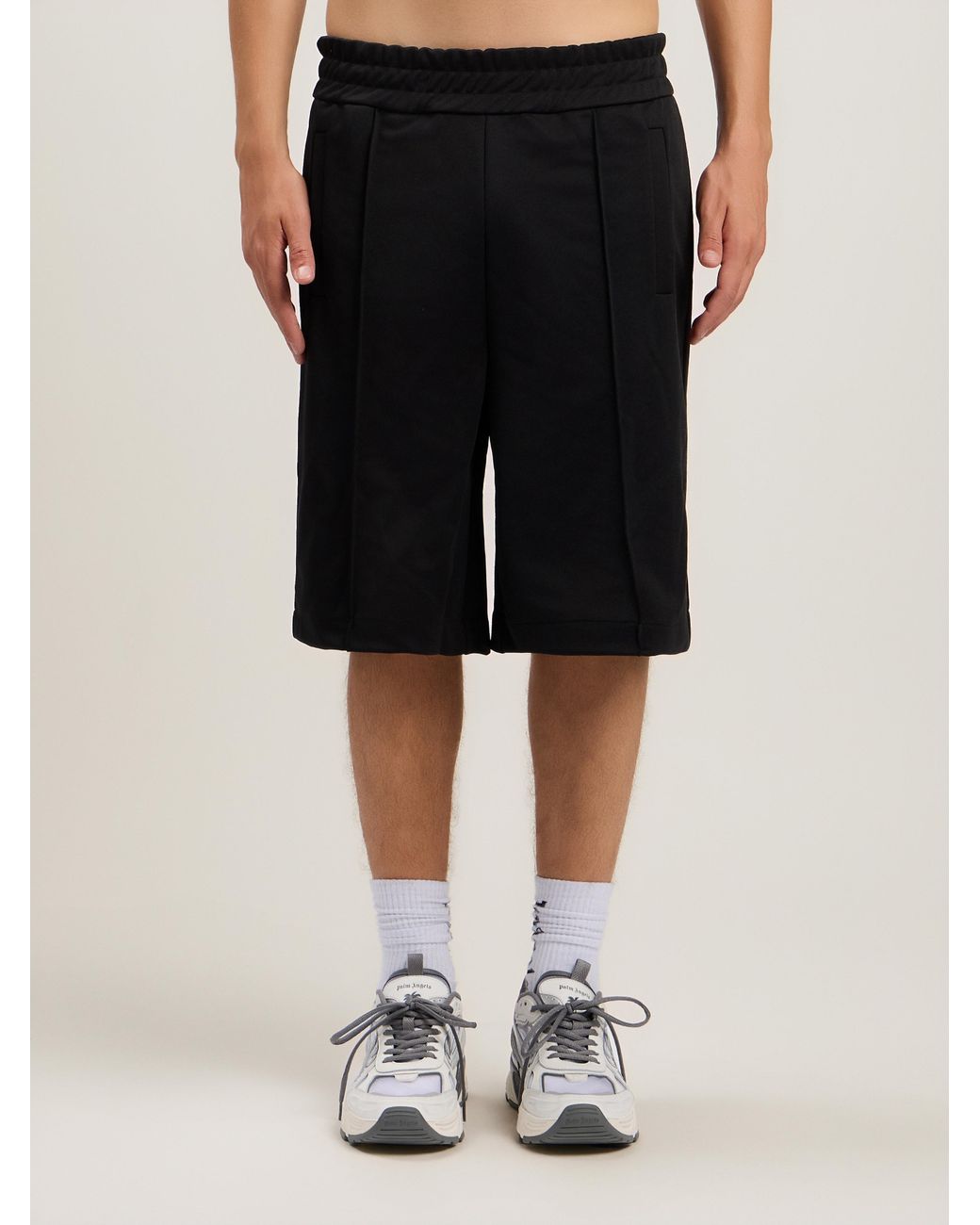 Palm Angels White Back Curved Logo Track Shorts for men
