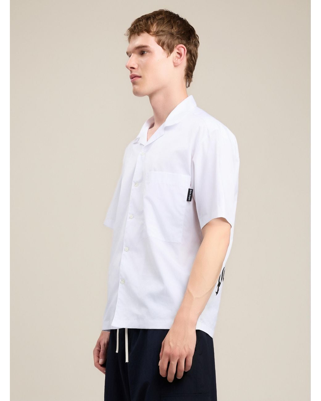 Palm Angels White Back Curved Logo Bowling Shirt for men