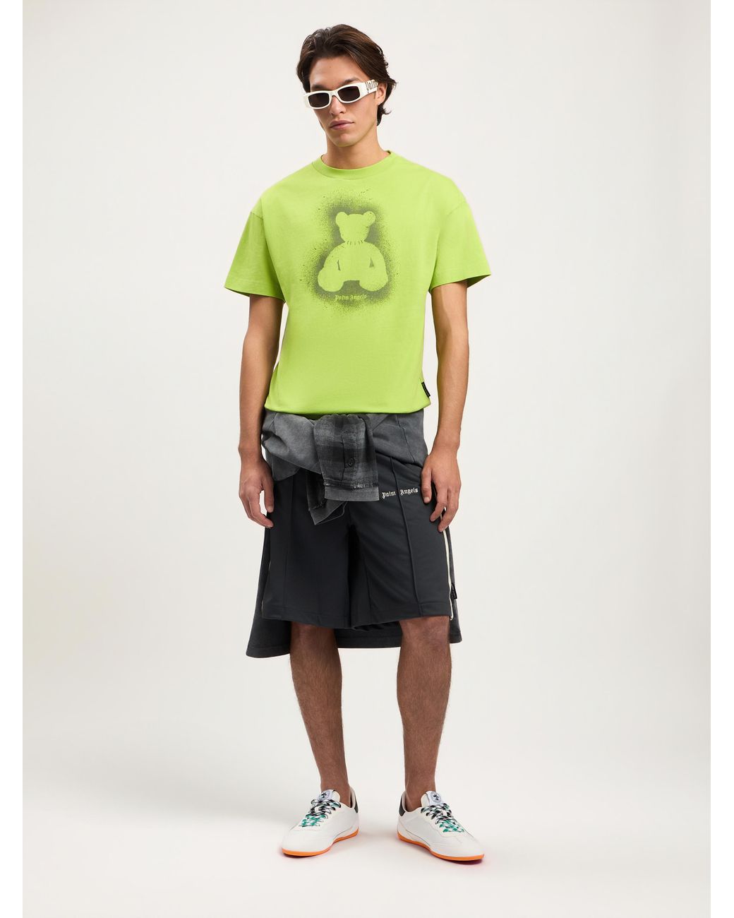 Palm Angels Green Spray Bear T-Shirt for men