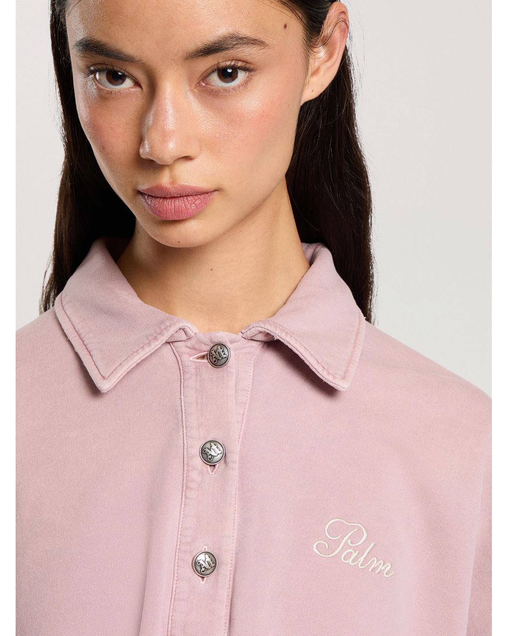 Palm Angels Pink Palm Sway Cropped Long Sleeve Polo