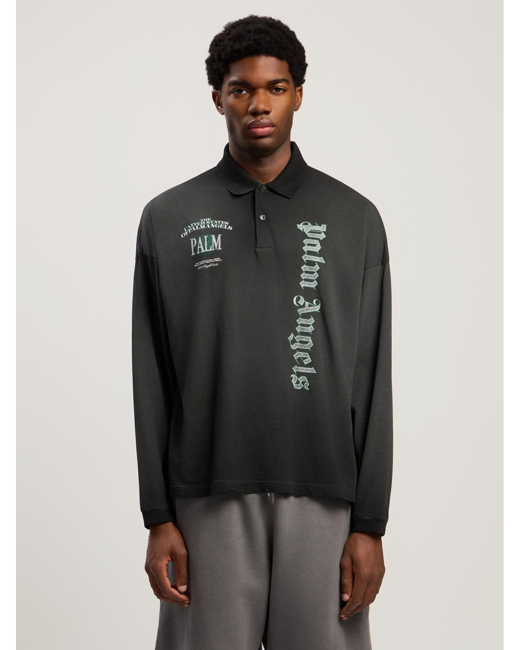 Palm Angels Multicolor Dollar Logo Long Sleeve Polo Vintage for men