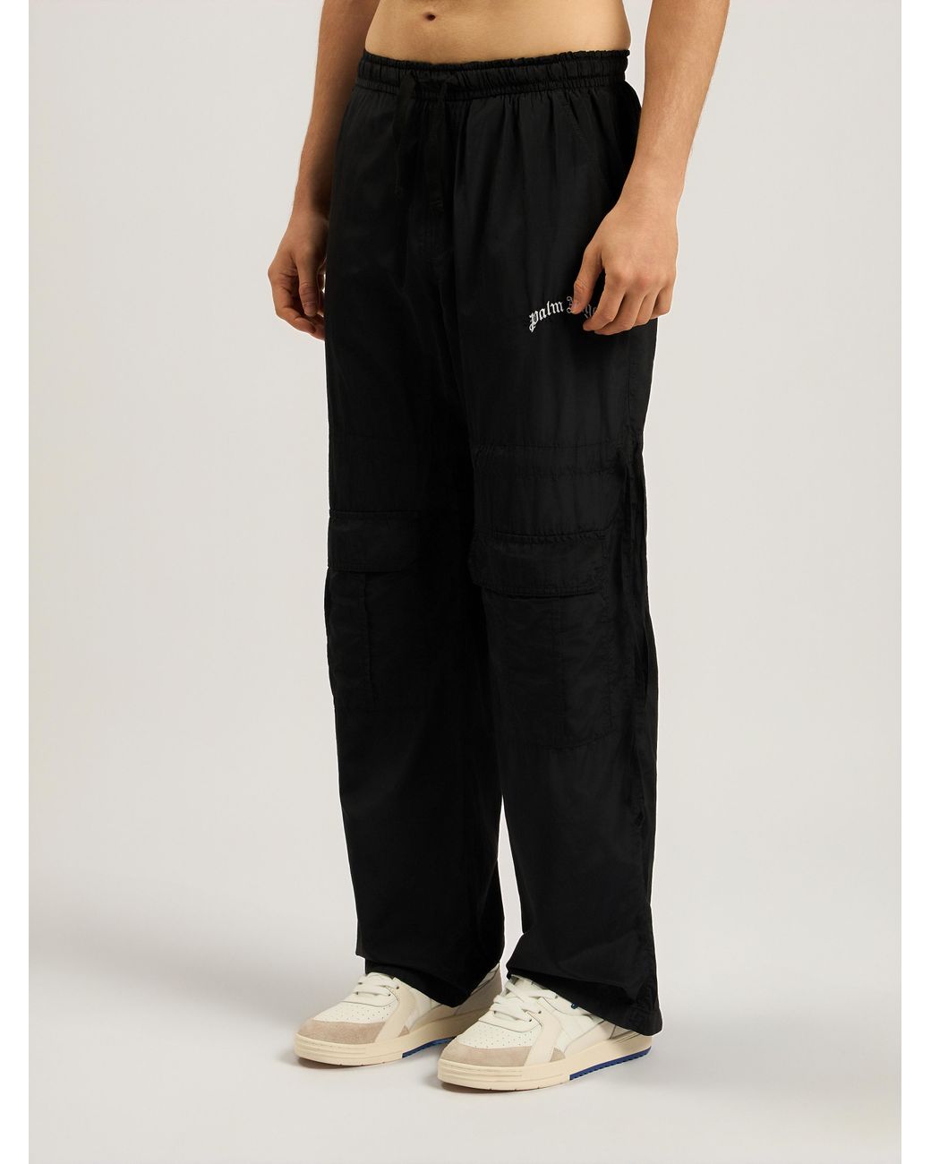 Palm Angels Blue Curved Logo Drawstring Cargo Pants for men