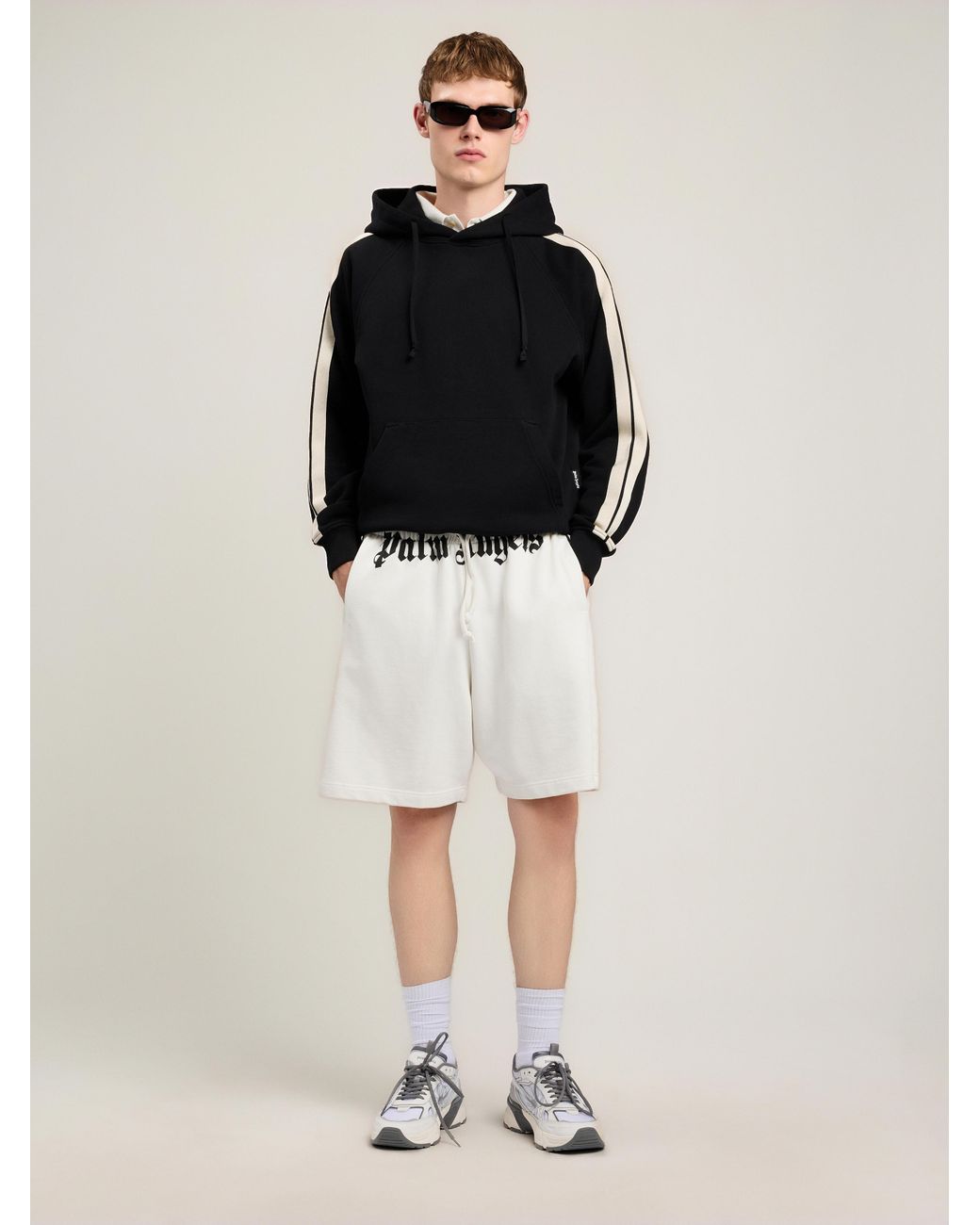 Palm Angels Black Back Curved Logo Track Hoodie for men