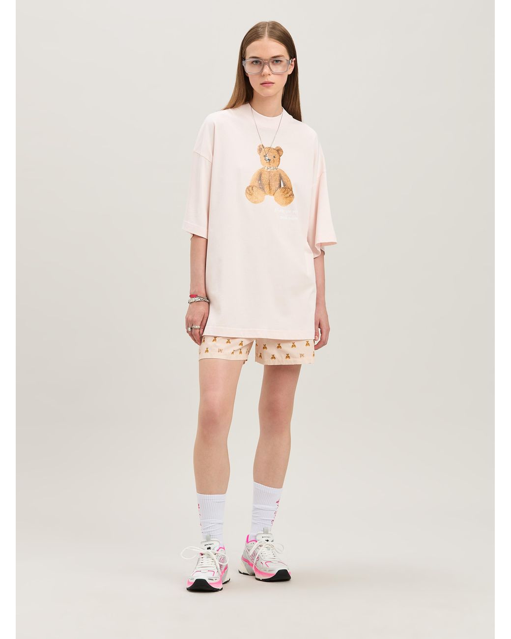 Palm Angels Natural Mini Bear Monogram Shorts Soft