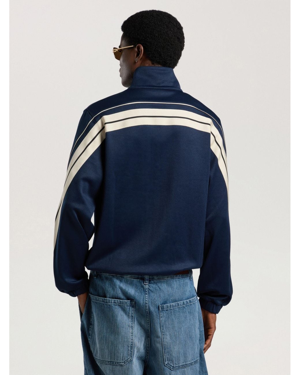 Palm Angels Blue Palm Tree Striped Track Jacket for men