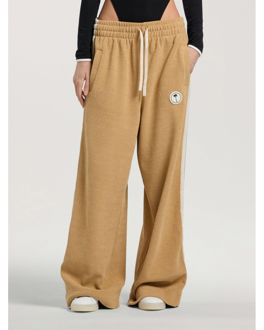 Palm Angels Natural Palm Tree Chenille Loose Track Pants Kaki