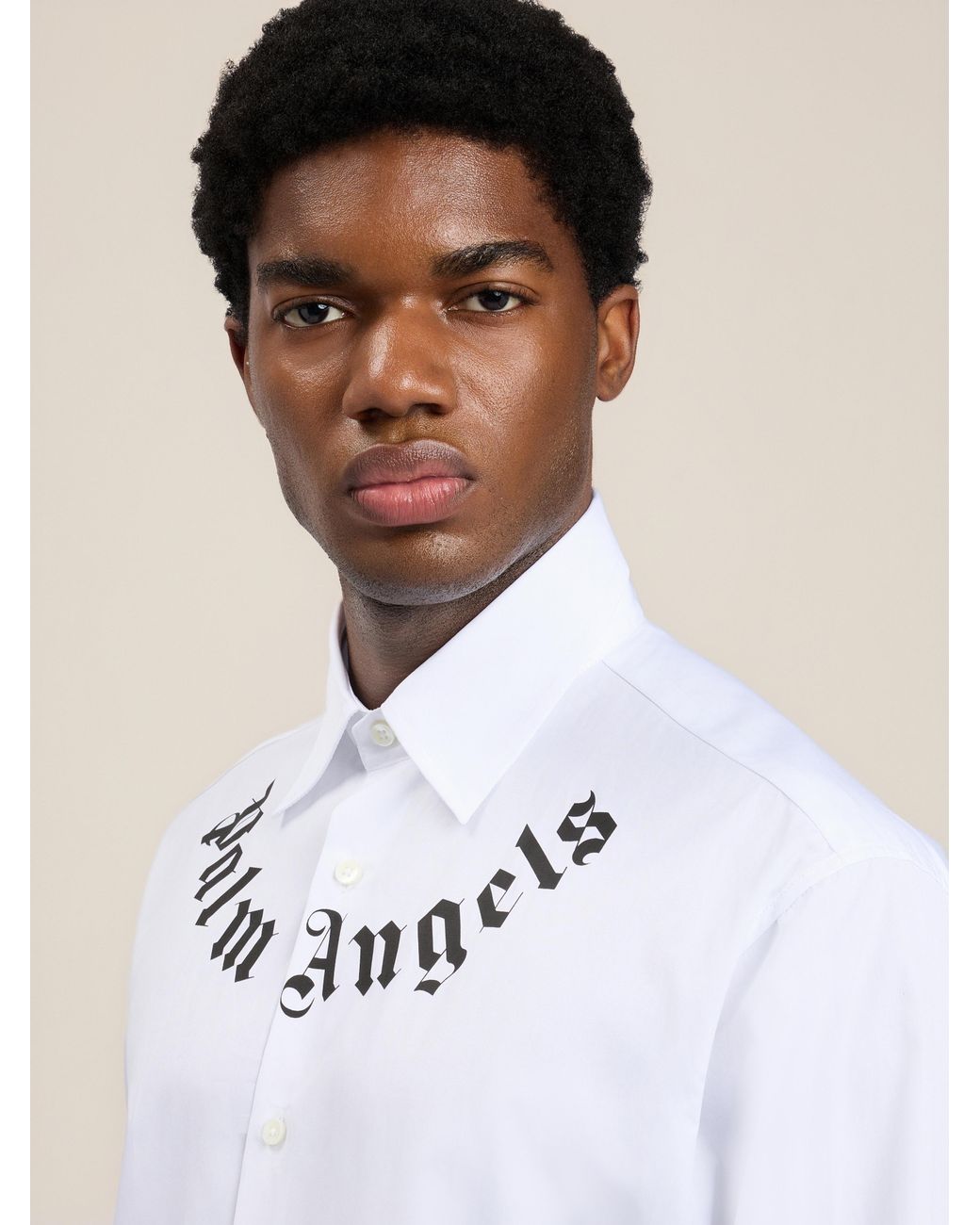 Palm Angels White Neck Logo Shirt for men