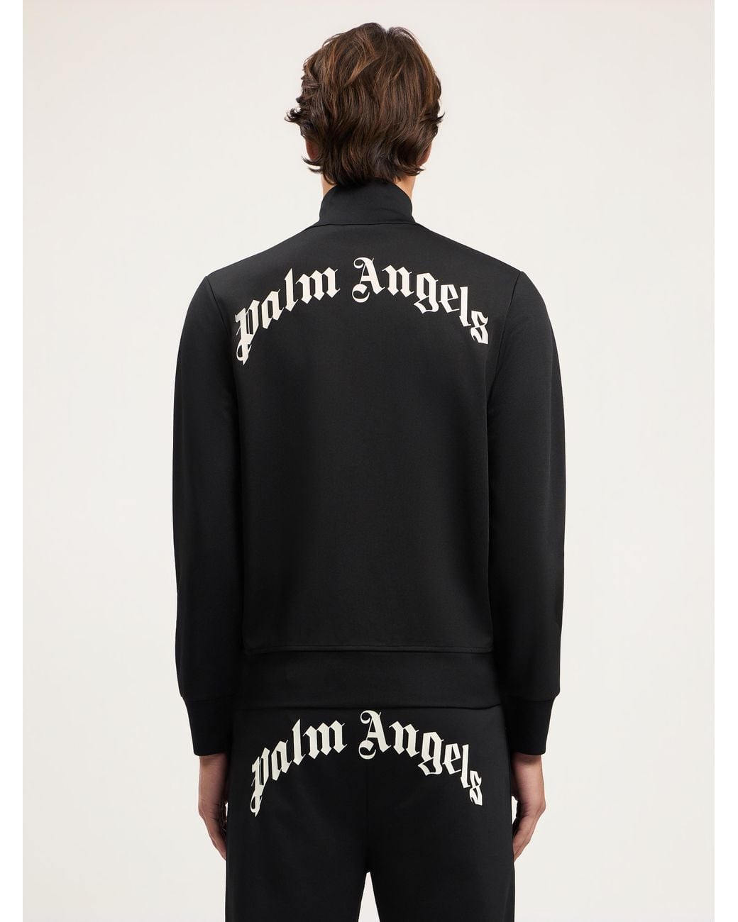 Palm Angels Black Curved Logo Track Jacket for men
