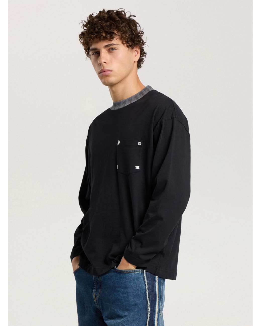 Palm Angels Blue Palm Rib Long Sleeve T-Shirt for men