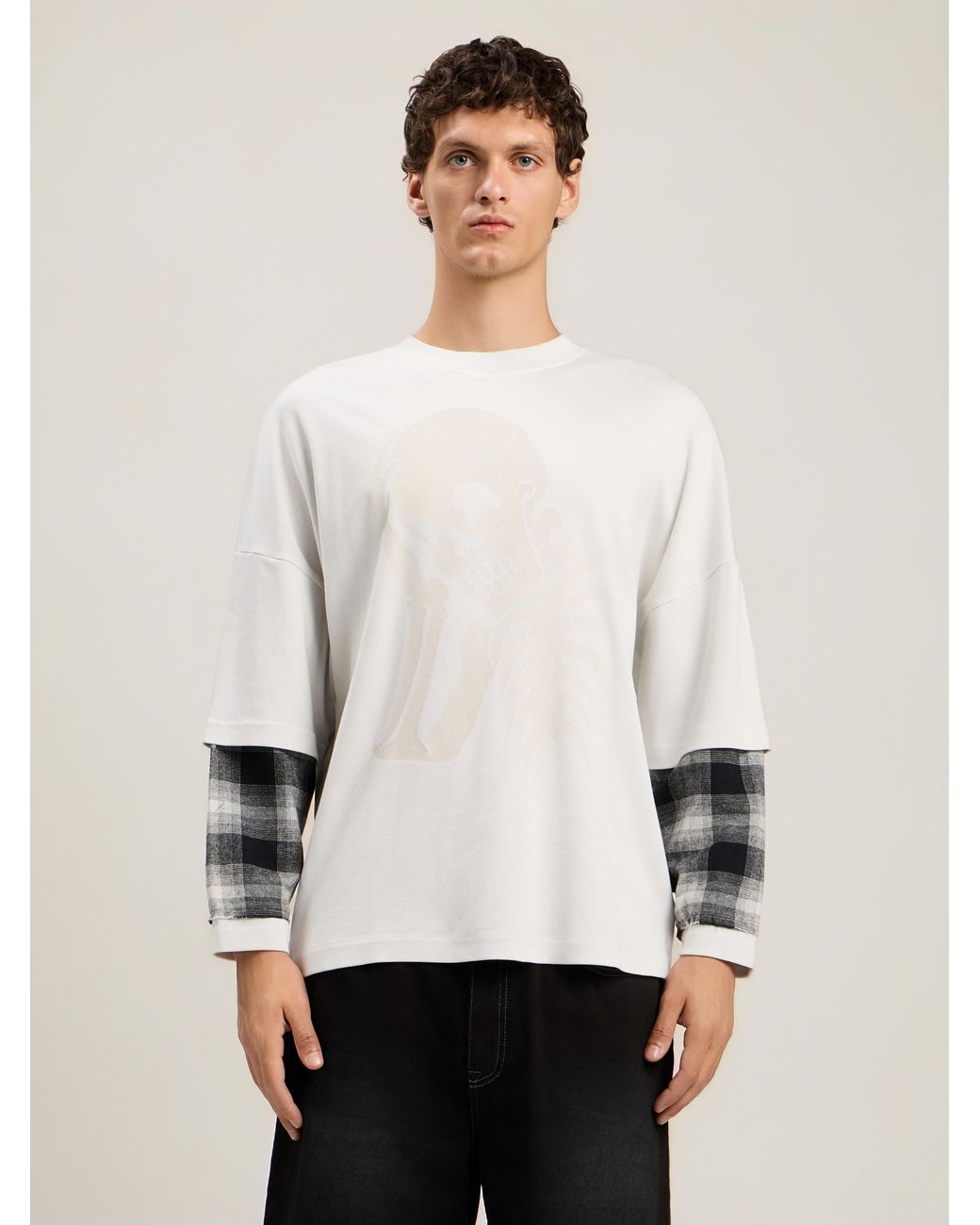 Palm Angels Natural Skull Double Long-Sleeved Shirt for men