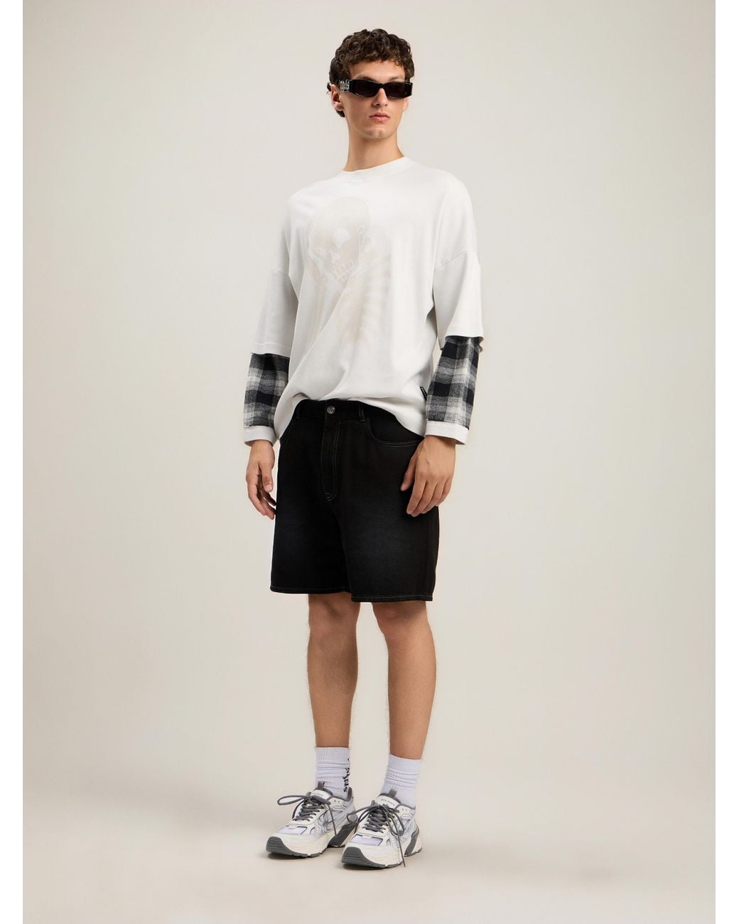 Palm Angels Natural Skull Double Long-Sleeved Shirt for men