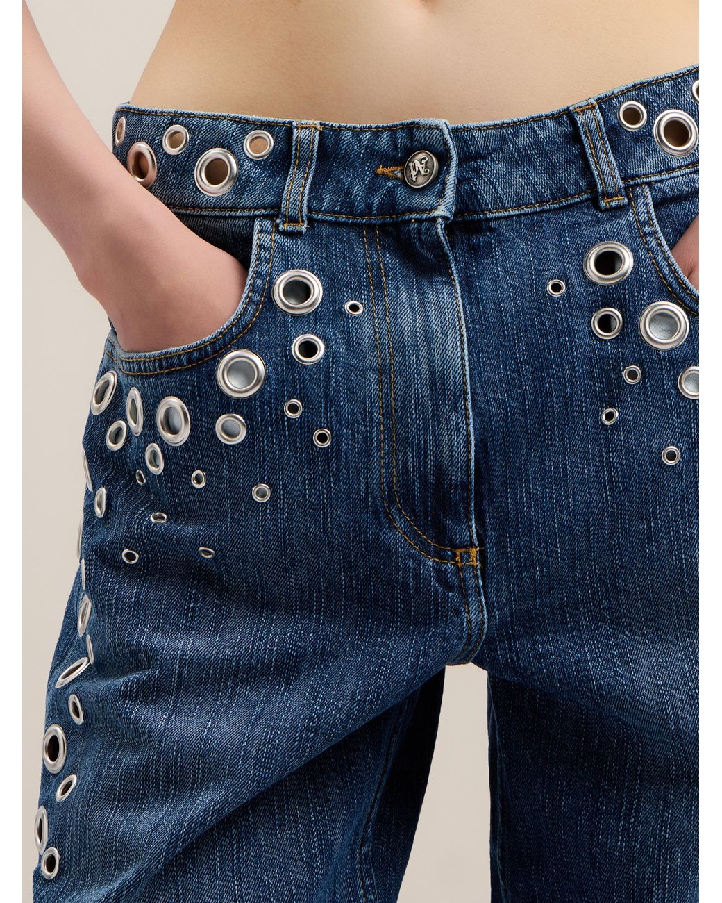 Palm Angels Blue Eyelets Straight Jeans