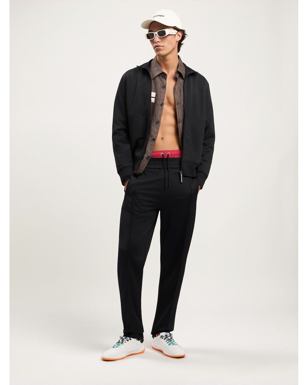 Palm Angels Black Curved Logo Track Jacket for men