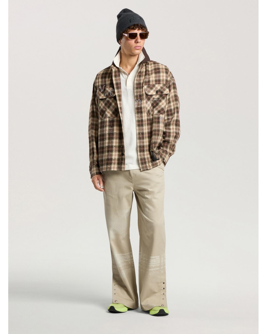 Palm Angels Natural Surfer Dream Check Loose Shirt for men