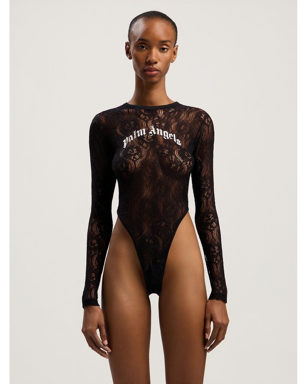 Palm Angels Black Curved Logo Lace Body