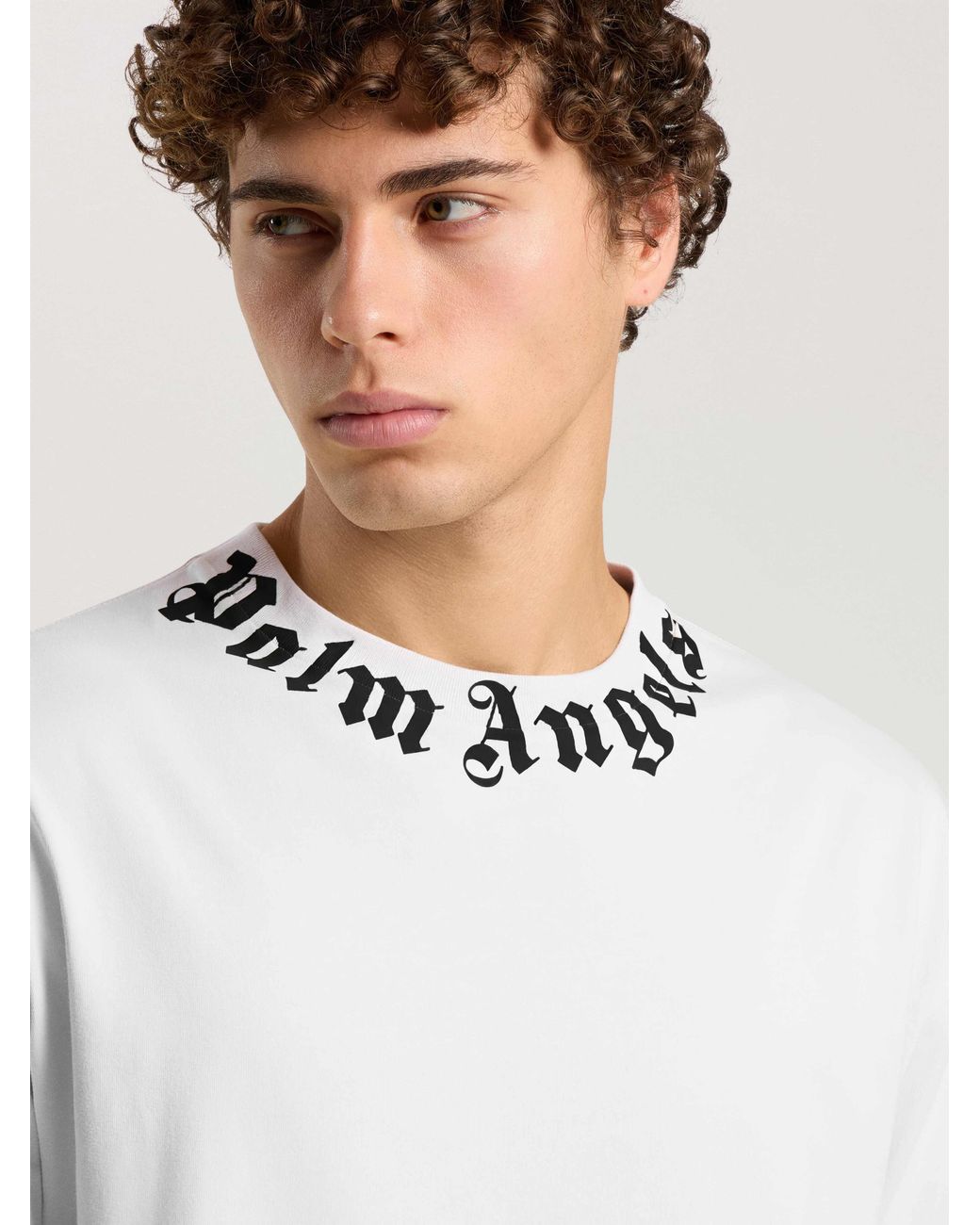 Palm Angels Natural Neck Logo Regular T-Shirt Off for men