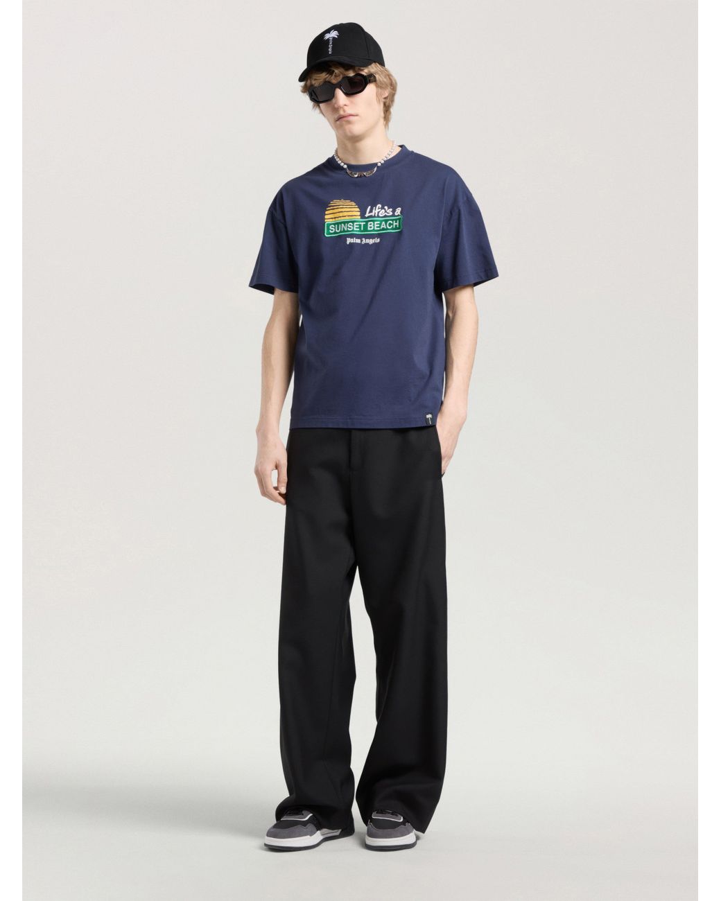 Palm Angels Blue Sunset Signal Regular T-Shirt for men