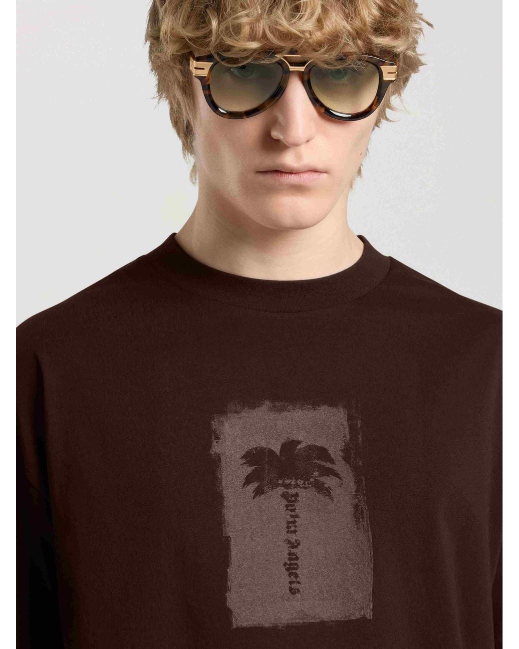 Palm Angels Brown Brushed Palm Tree Regular T-Shirt for men