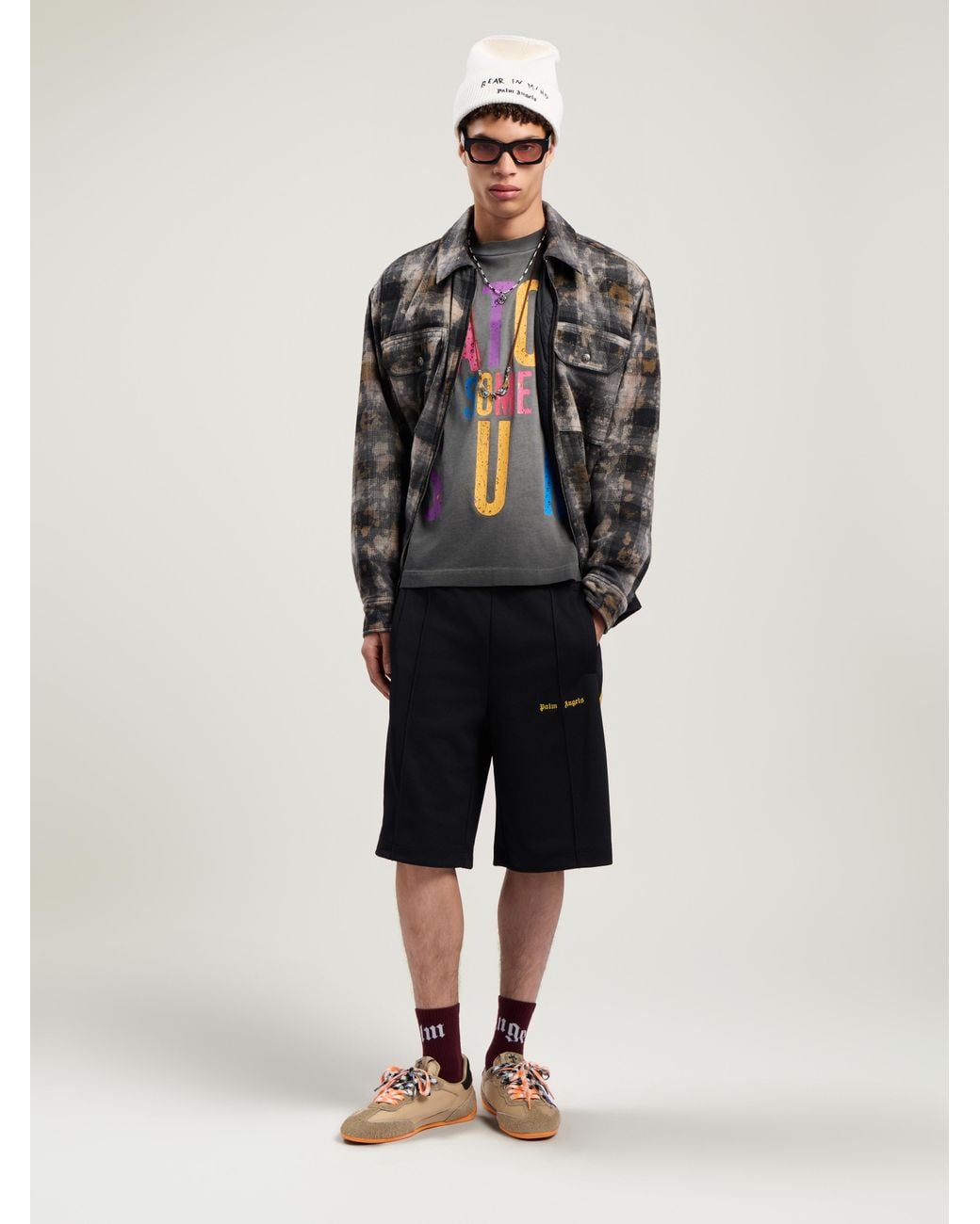 Palm Angels Natural Classic Logo Track Shorts for men