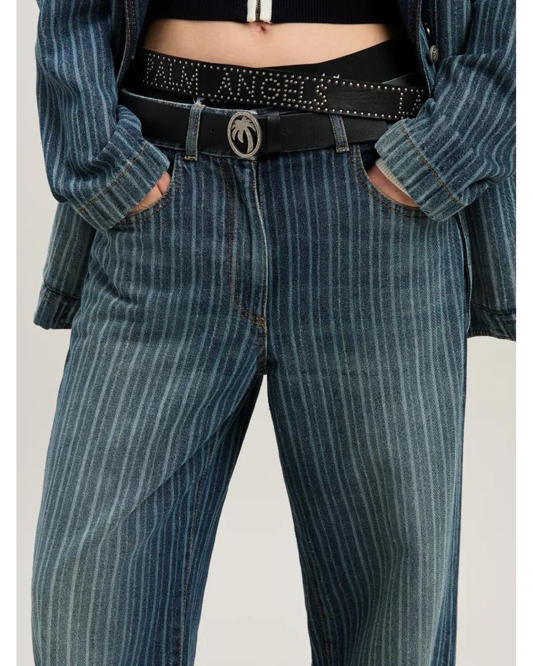 Palm Angels Blue Laser Pinstripe Loose Dnm Pnt Light Light