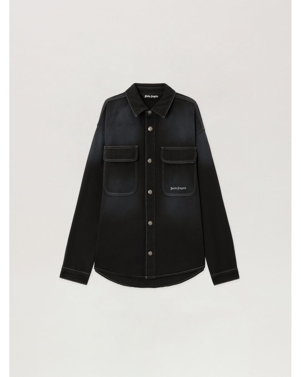 Palm Angels Black Classic Logo Loose Denim Shirt for men