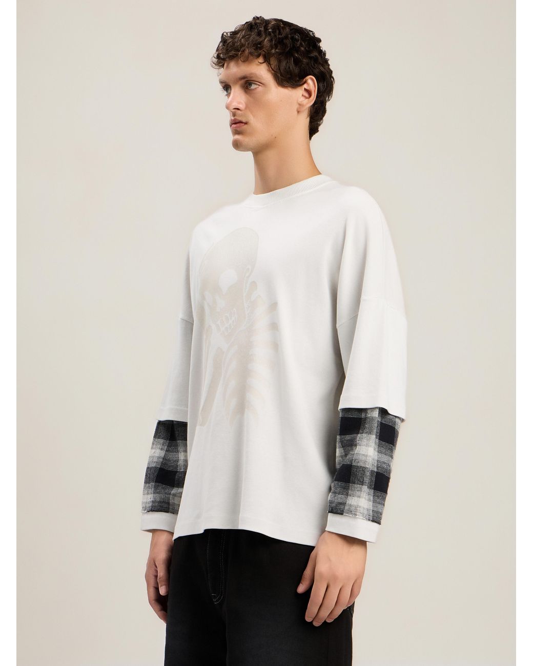 Palm Angels Natural Skull Double Long-Sleeved Shirt for men