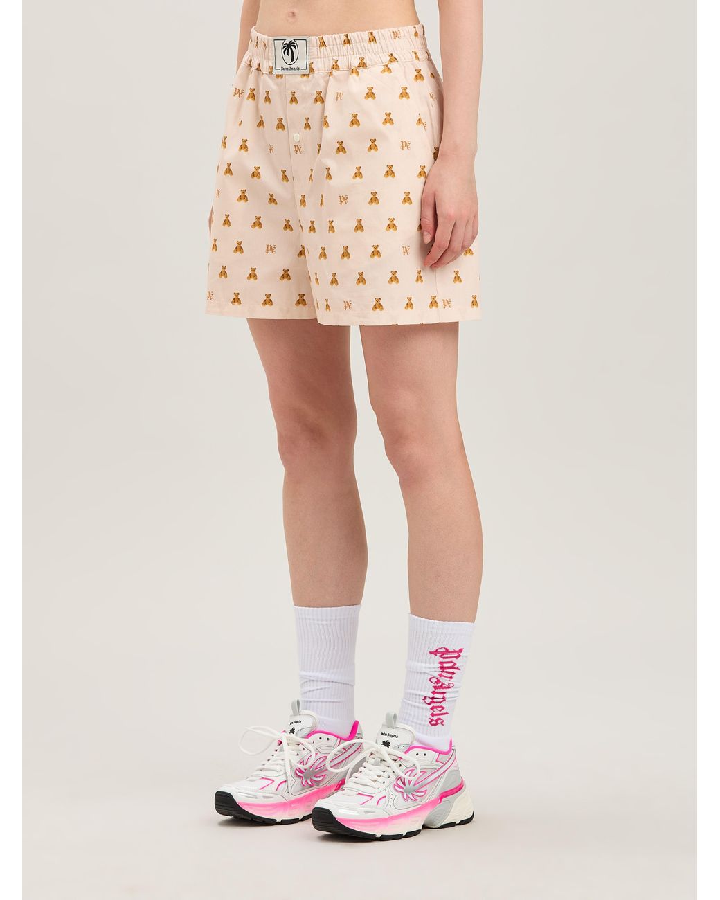 Palm Angels Natural Mini Bear Monogram Shorts Soft