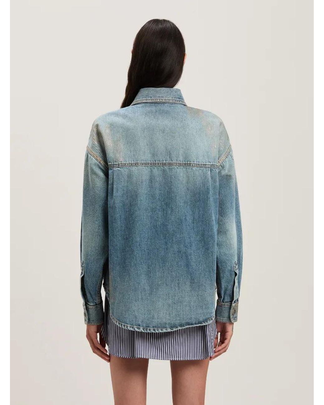 Palm Angels Blue Coated Denim Shirt