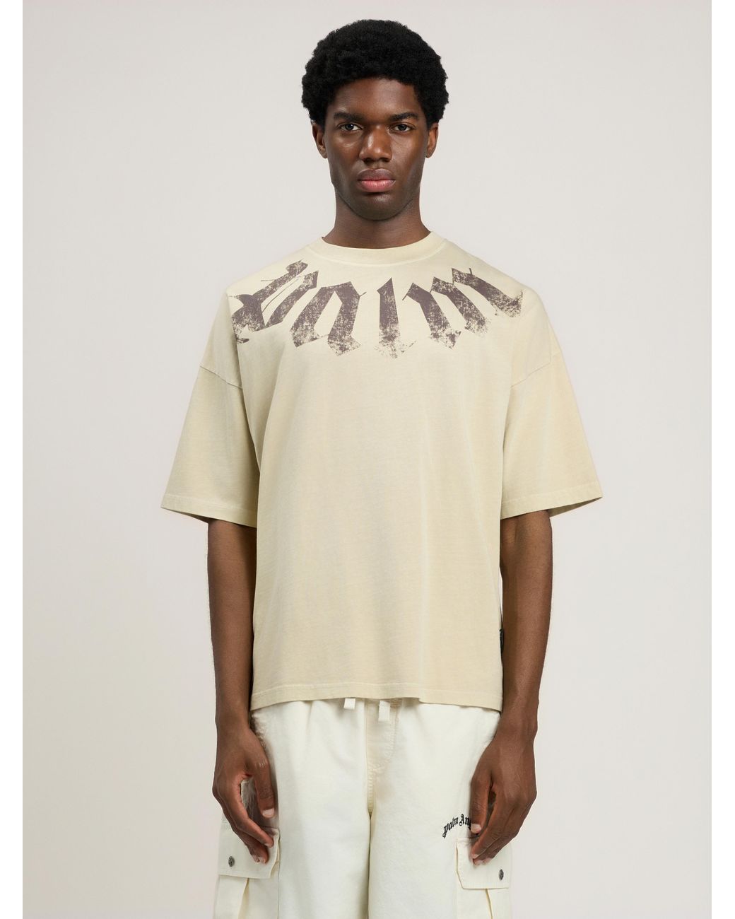 Palm Angels Natural Big Neck Logo Loose T-Shirt for men