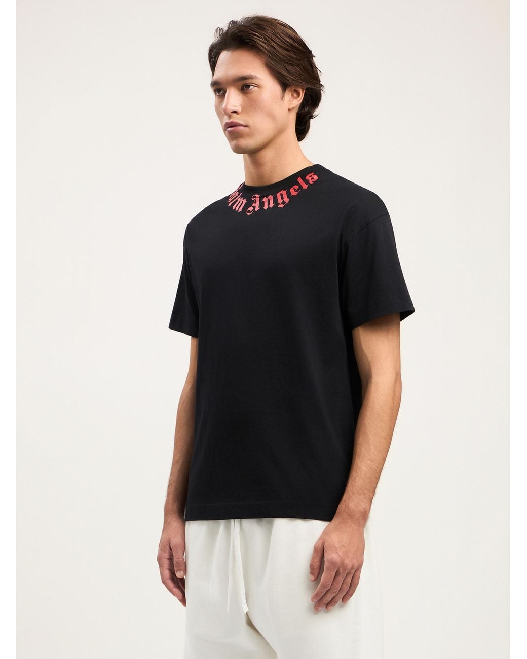 Palm Angels Black Neck Logo T-Shirt for men