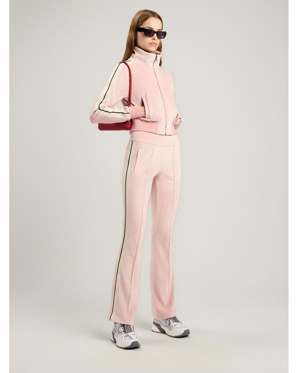 Palm Angels Pink Logo Chenille Crop Track Jacket