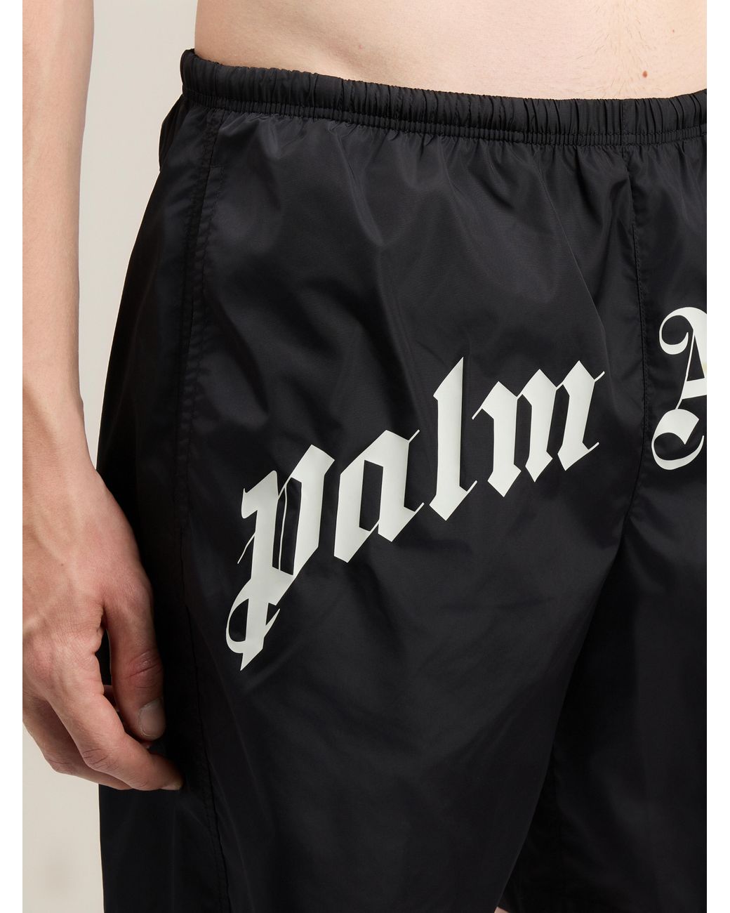 Palm Angels Black Curved Logo Swimshorts for men