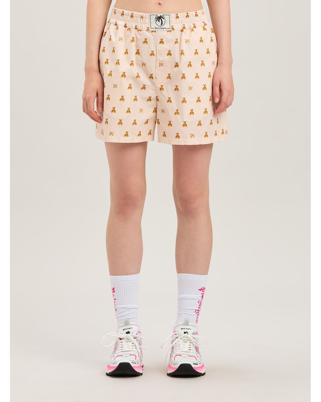 Palm Angels Natural Mini Bear Monogram Shorts Soft